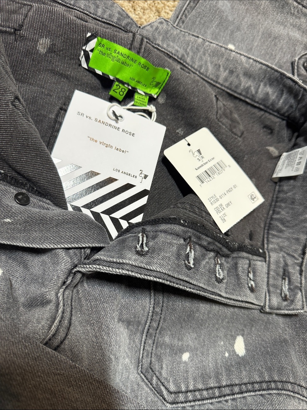 Black-Grey Straight Jeans with Paint-Splatter Detail Size 28
